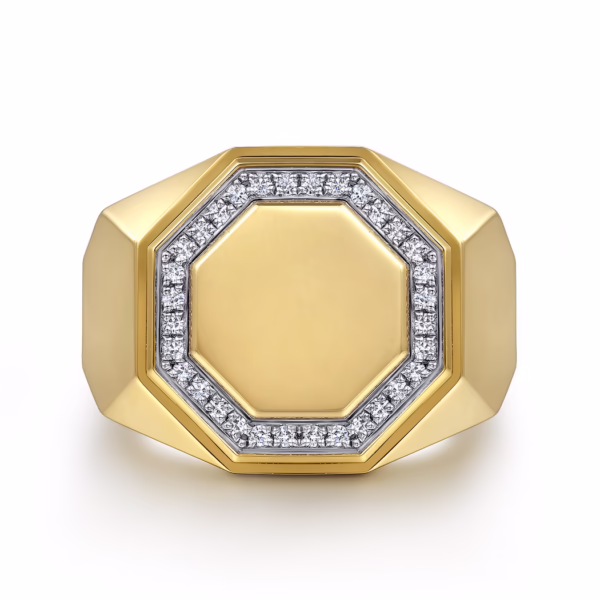 Men’s 14K Yellow Gold Hexagon Ring with .20ctw Diamonds Size 10 Fine Jewelry 11
