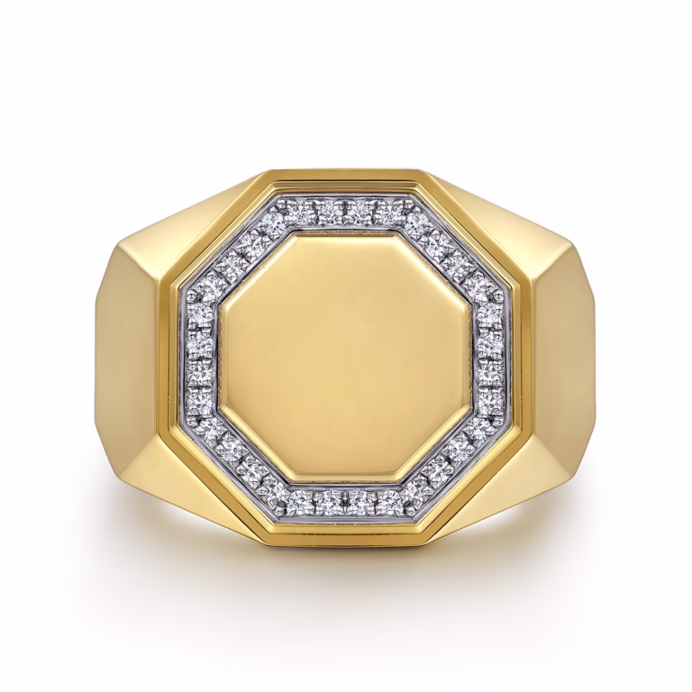 Men’s 14K Yellow Gold Hexagon Ring with .20ctw Diamonds Size 10 Fine Jewelry 6