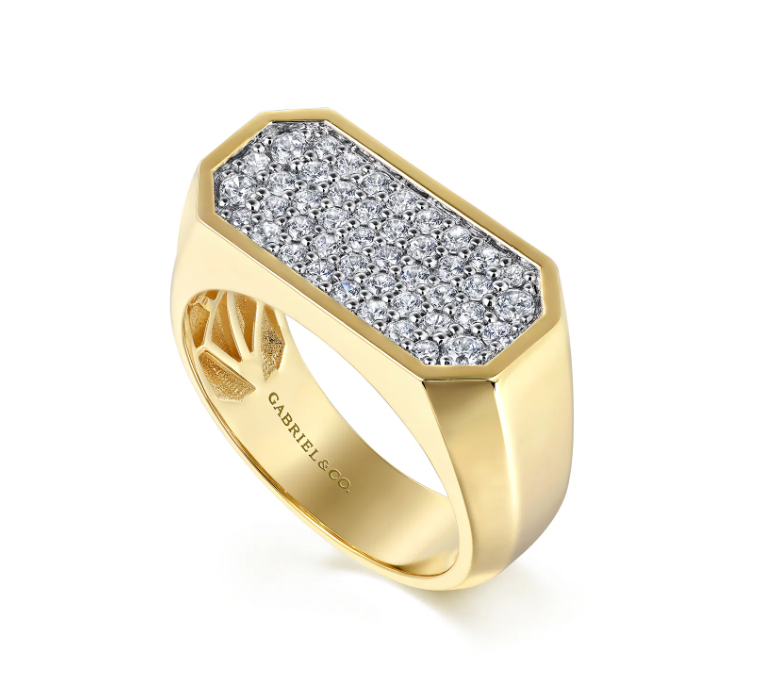 14K Yellow Gold Men’s High Polish Ring with .81ctw Pave Diamonds Size 10 Fine Jewelry 3