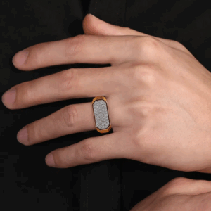 14K Yellow Gold Men's High Polish Ring with .81ctw Pave Diamonds Size 10