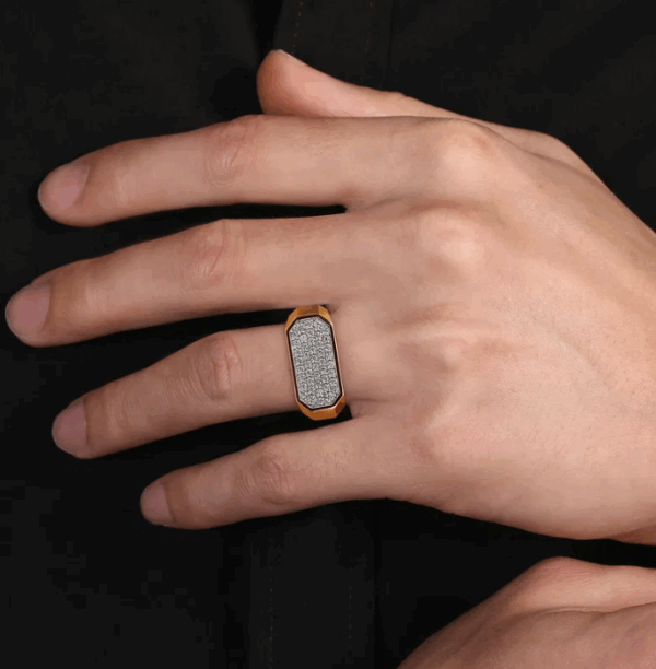 14K Yellow Gold Men’s High Polish Ring with .81ctw Pave Diamonds Size 10 Fine Jewelry 12