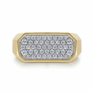 14K Yellow Gold Men's High Polish Ring with .81ctw Pave Diamonds Size 10