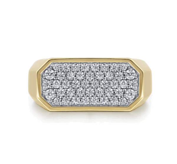 14K Yellow Gold Men’s High Polish Ring with .81ctw Pave Diamonds Size 10 Fine Jewelry 11
