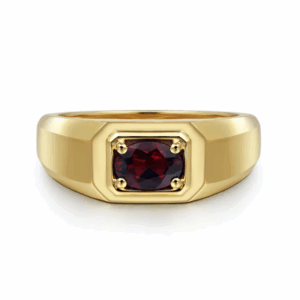 14K Yellow Gold Men's High Polish Finish Ring with 1.07ct Oval Cut Red Garnet Size 10