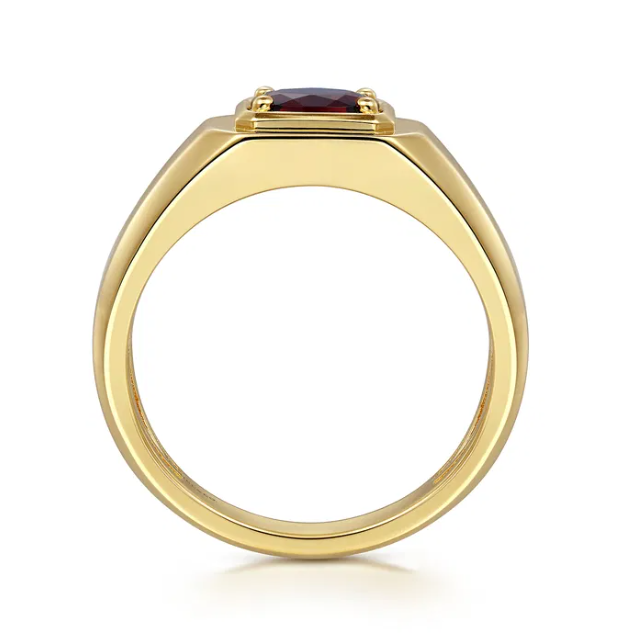 14K Yellow Gold Men’s High Polish Finish Ring with 1.07ct Oval Cut Red Garnet Size 10 Fine Jewelry 3