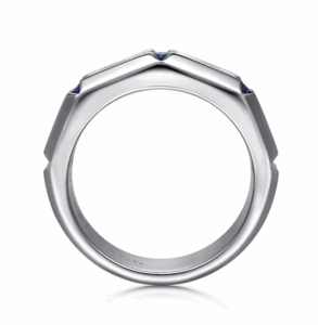 Sterling Silver Men’s Horizontal Brush Finish Station Ring with .93ctw Princess Cut Blue Sapphires Size 10 Fine Jewelry 8