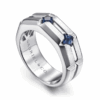 Sterling Silver Men’s Horizontal Brush Finish Station Ring with .93ctw Princess Cut Blue Sapphires Size 10 Fine Jewelry 19