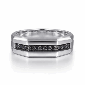 Sterling Silver Men's Band with .38ctw Round Black Spinel Size 10