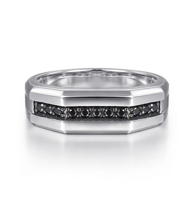 Sterling Silver Men’s Band with .38ctw Round Black Spinel Size 10 Fine Jewelry