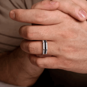 Sterling Silver Men's Band with .38ctw Round Black Spinel Size 10