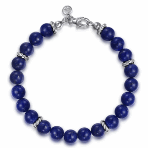 Sterling Silver Men's Beaded Bracelet with 8mm Blue Lapis 8