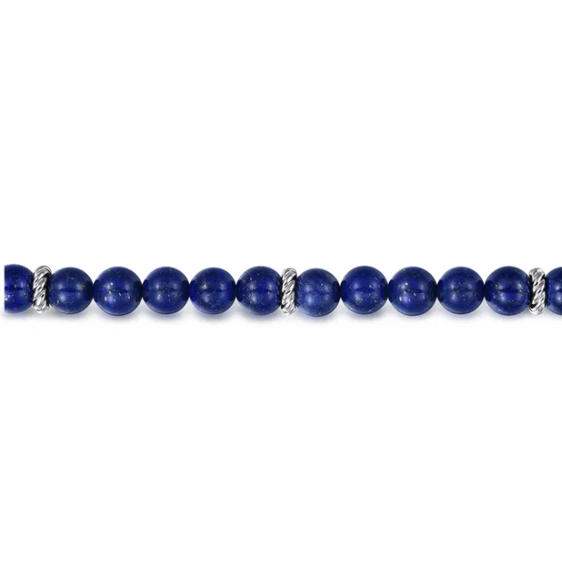 Sterling Silver Men’s Beaded Bracelet with 8mm Blue Lapis 8″ Bracelets 3