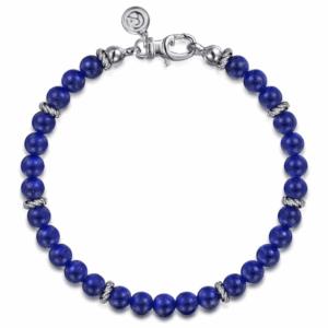 Sterling Silver Men's Beaded Bracelet with 6mm Blue Lapis 8