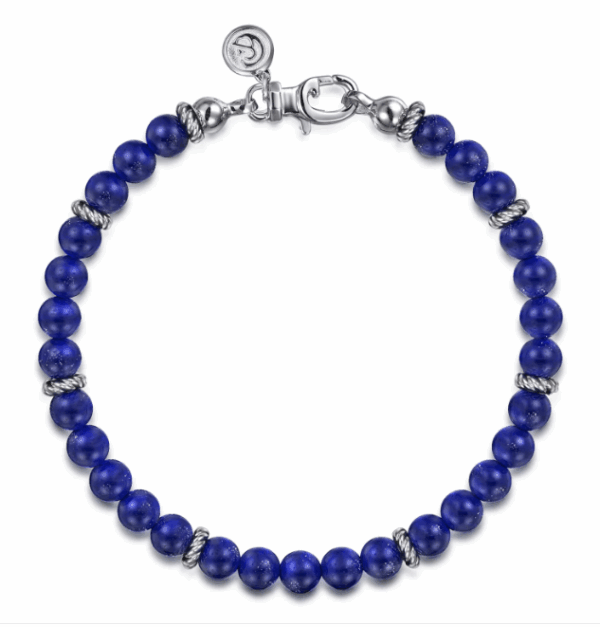 Sterling Silver Men’s Beaded Bracelet with 6mm Blue Lapis 8″ Bracelets 7
