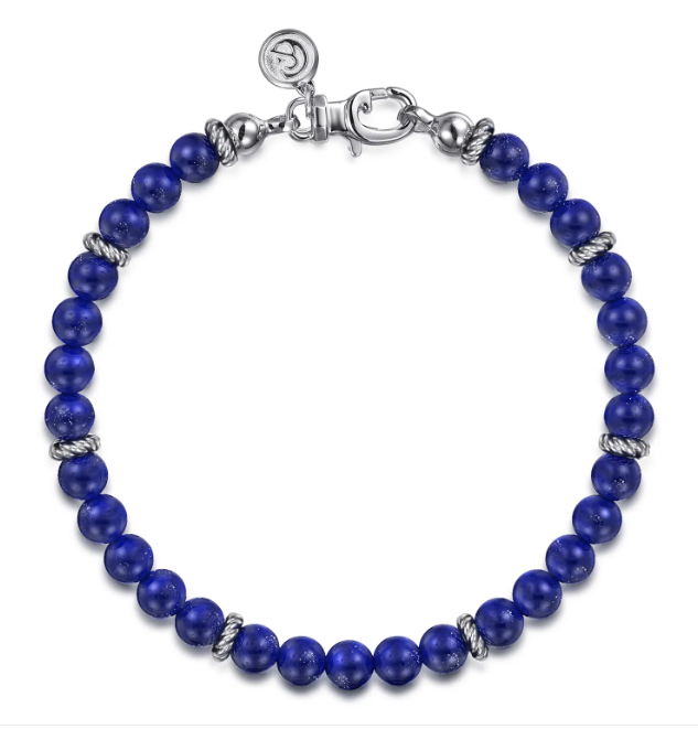 Sterling Silver Men’s Beaded Bracelet with 6mm Blue Lapis 8″ Bracelets