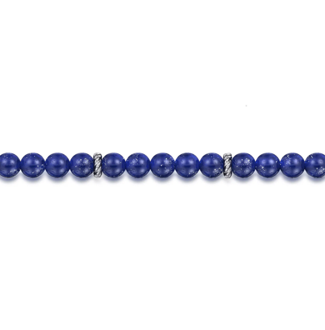 Sterling Silver Men’s Beaded Bracelet with 6mm Blue Lapis 8″ Bracelets 3