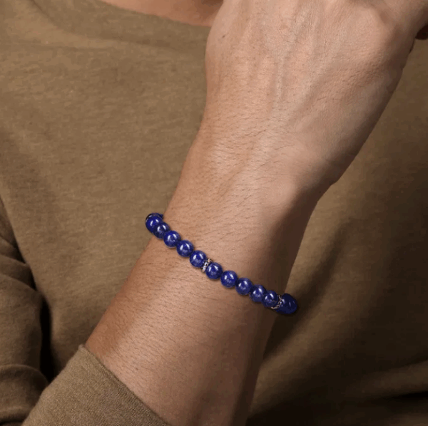 Sterling Silver Men’s Beaded Bracelet with 6mm Blue Lapis 8″ Bracelets 8