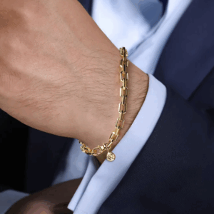 14K Yellow Gold Men's Solid Faceted Chain Bracelet 8