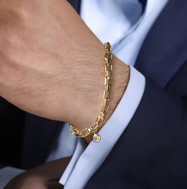 14K Yellow Gold Men’s Solid Faceted Chain Bracelet 8″ Bracelets 2