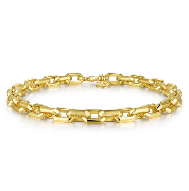 14K Yellow Gold Men’s Solid Faceted Chain Bracelet 8″ Bracelets 4
