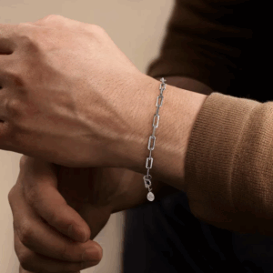 Sterling Silver Men's Elongated Chain Bracelet 8