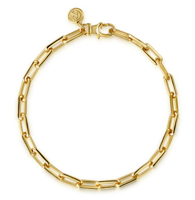 14K Yellow Gold Men’s Solid Elongated Chain Bracelet 8″ Bracelets