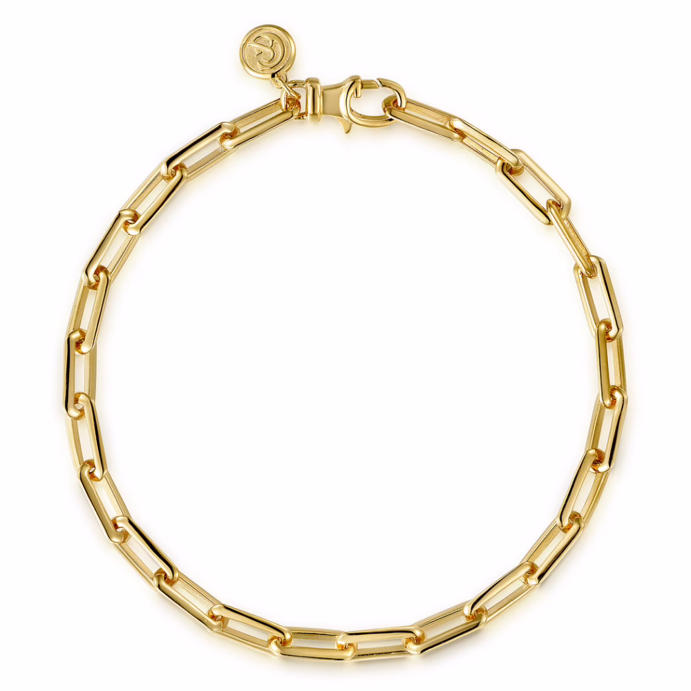 Men’s 14K Yellow Gold Elongated Link Chain Bracelet 8″ Bracelets 7