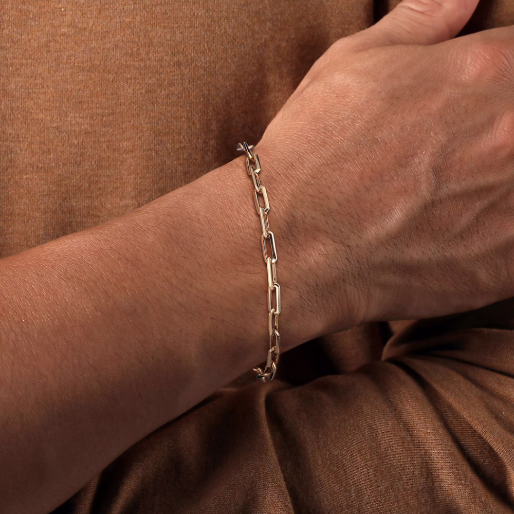 Men’s 14K Yellow Gold Elongated Link Chain Bracelet 8″ Bracelets 8