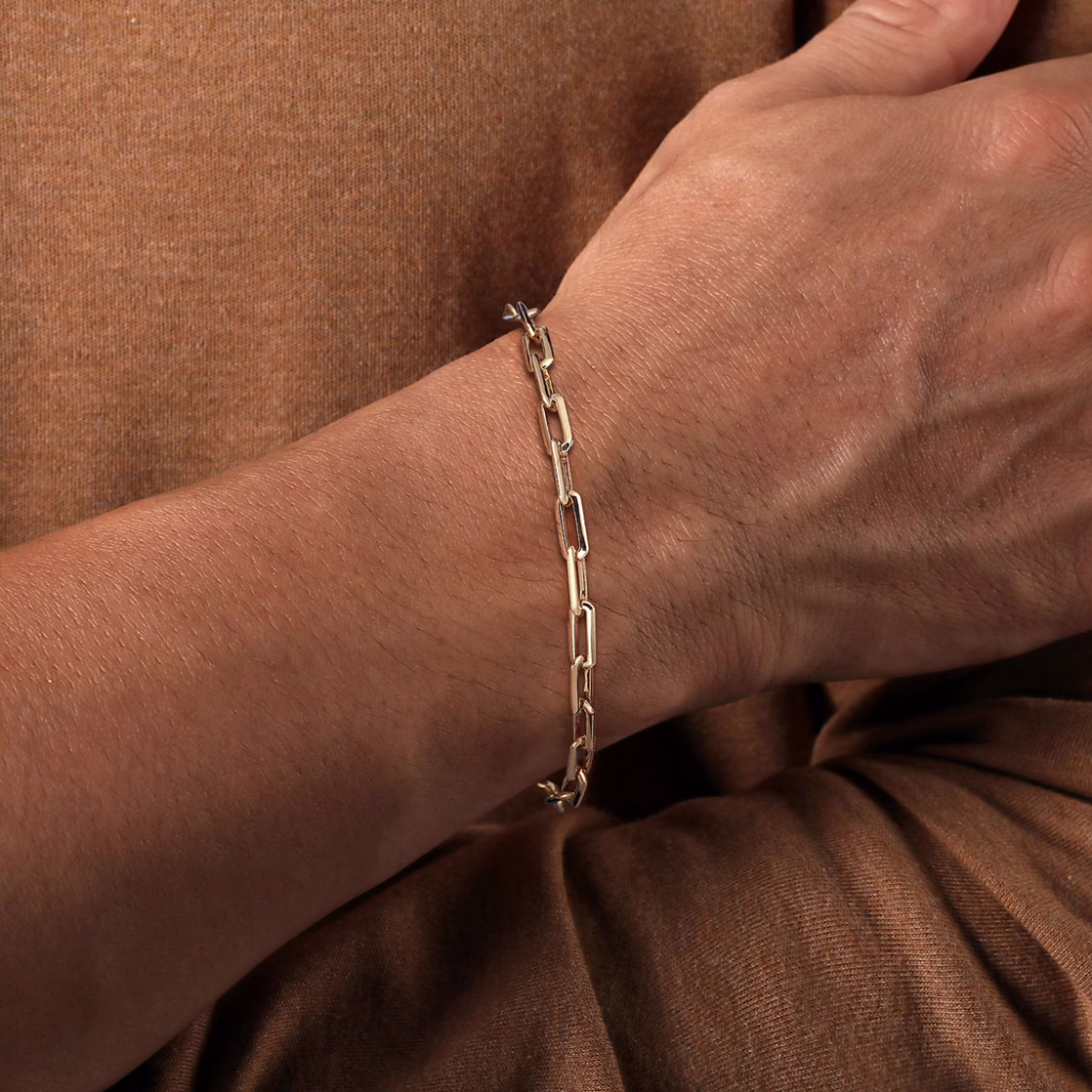 Men’s 14K Yellow Gold Elongated Link Chain Bracelet 8″ Bracelets 5