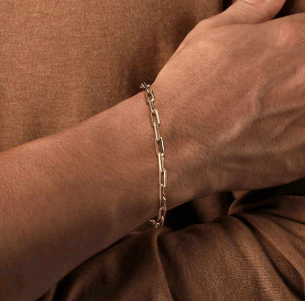 14K Yellow Gold Men’s Solid Elongated Chain Bracelet 8″ Bracelets 8