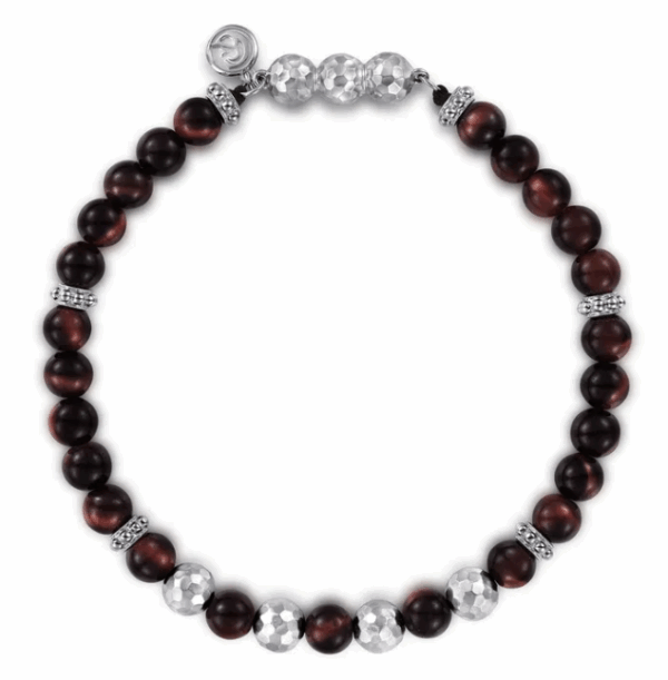 Sterling Silver Men’s Bracelet with Tiger Eye Beads 8″ Bracelets 7
