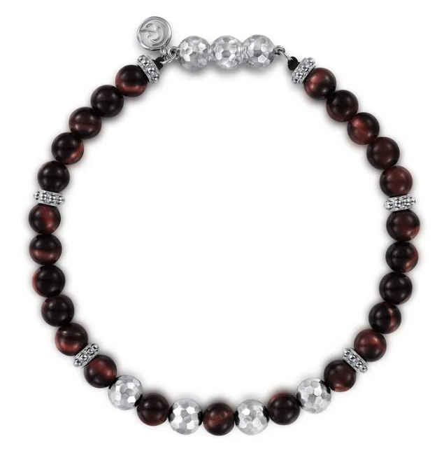 Sterling Silver Men’s Bracelet with Tiger Eye Beads 8″ Bracelets
