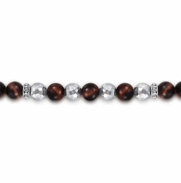 Sterling Silver Men’s Bracelet with Tiger Eye Beads 8″ Bracelets 9