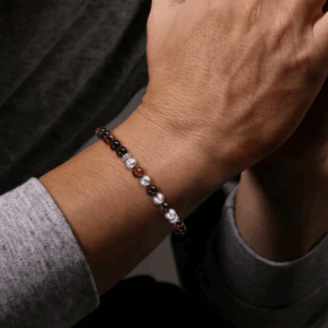 Sterling Silver Men's Bracelet with Tiger Eye Beads 8