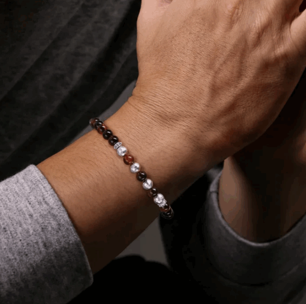 Sterling Silver Men’s Bracelet with Tiger Eye Beads 8″ Bracelets 8