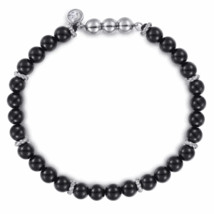 Sterling Silver Men's Beaded Bracelet with Black Onyx 8