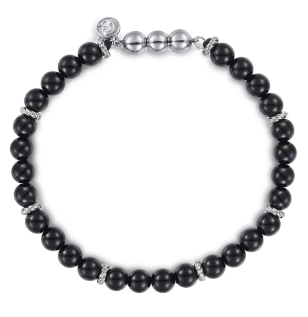 Sterling Silver Men’s Beaded Bracelet with Black Onyx 8″ Bracelets