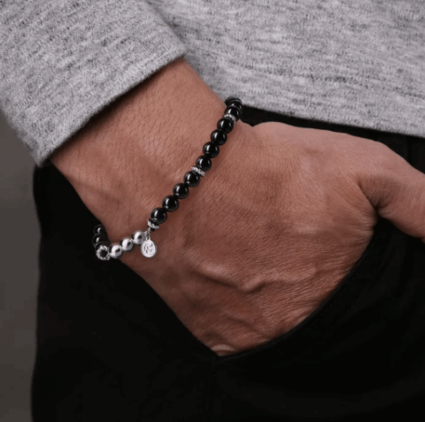 Sterling Silver Men’s Beaded Bracelet with Black Onyx 8″ Bracelets 8