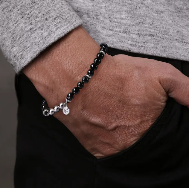 Sterling Silver Men’s Beaded Bracelet with Black Onyx 8″ Bracelets 2