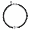 Sterling Silver Men’s Cross Charm Bracelet with Beaded Black Onyx 8″ Bracelets 10