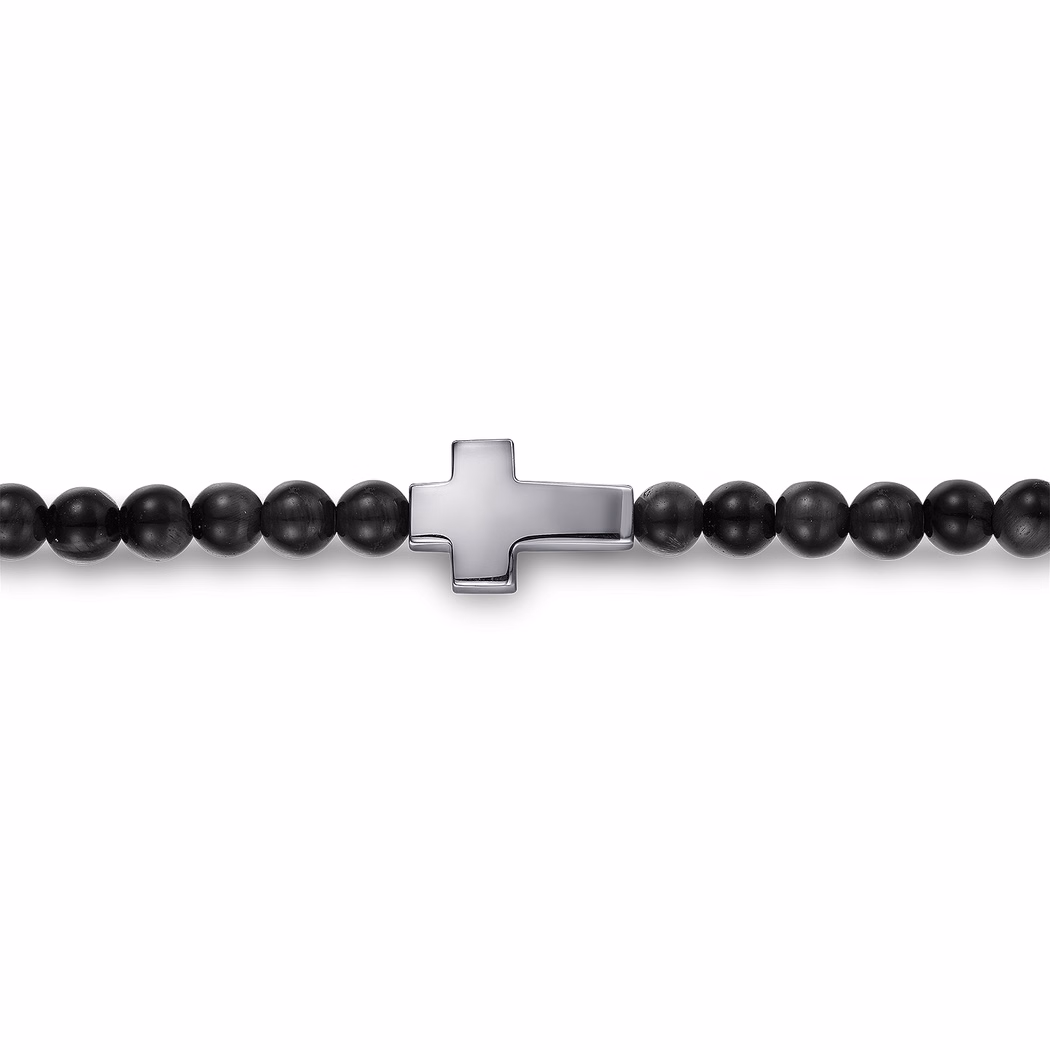 Men’s Sterling Silver Cross Charm Bracelet with Beaded Black Onyx 8″ Bracelets 3