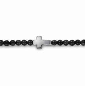 Sterling Silver Men’s Cross Charm Bracelet with Beaded Black Onyx 8″ Bracelets 6