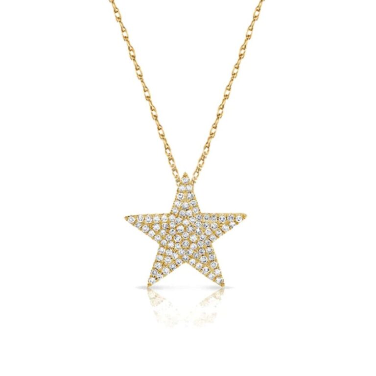 14K Yellow Gold Star Necklace with .31ctw Diamonds 16-18″ Fine Jewelry 2