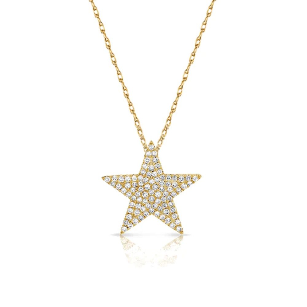 14K Yellow Gold Star Necklace with .31ctw Diamonds 16-18″ Fine Jewelry