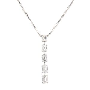 18K White Gold Drop Pendant with 1.71ctw Emerald Cut Diamonds