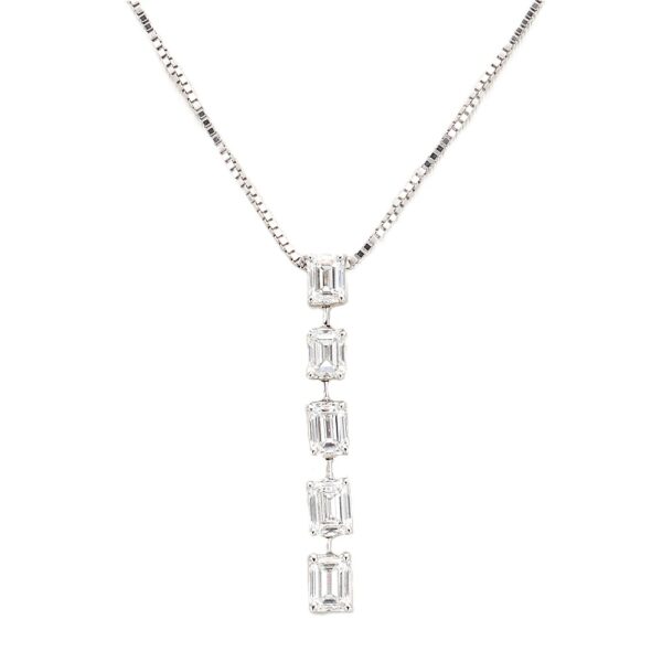 18K White Gold Drop Pendant with 1.71ctw Emerald Cut Diamonds Fine Jewelry 3