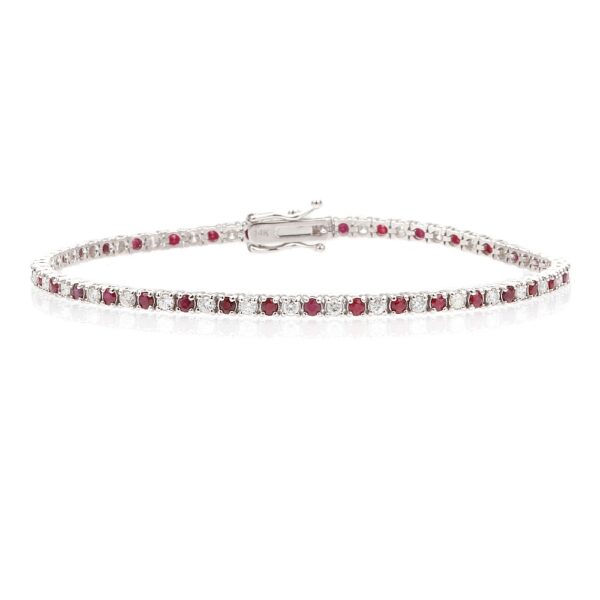 14K White Gold Tennis Bracelet with 1.56ctw Rubies & 1.04ctw Diamonds 7″ Bracelets 5