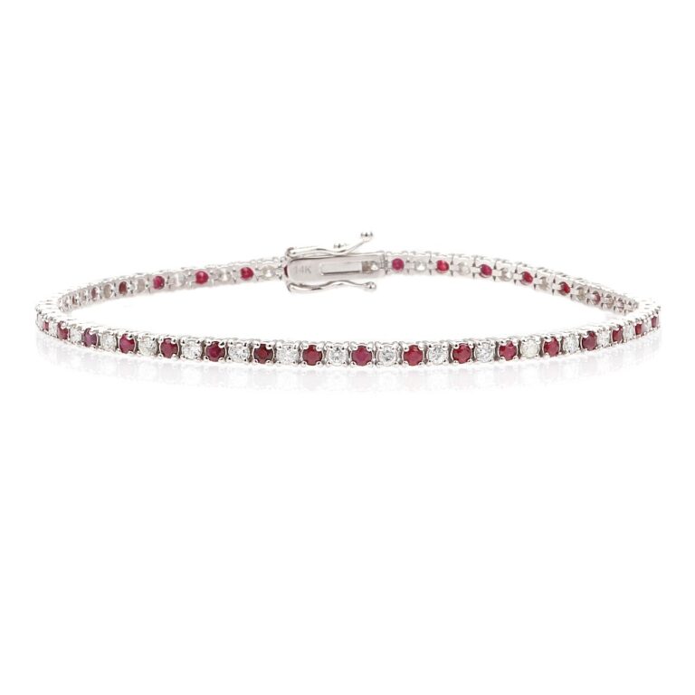 14K White Gold Tennis Bracelet with 1.56ctw Rubies & 1.04ctw Diamonds 7″ Bracelets 3