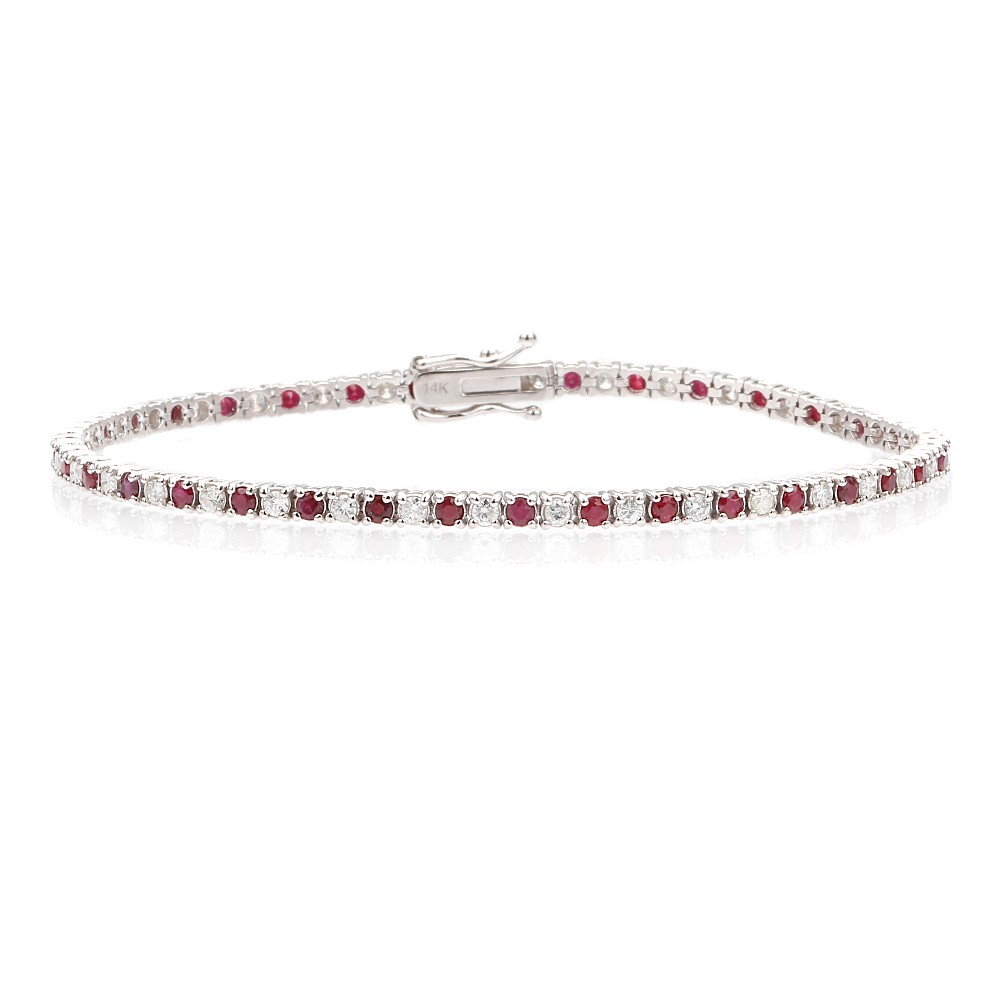 14K White Gold Tennis Bracelet with 1.56ctw Rubies & 1.04ctw Diamonds 7″ Bracelets