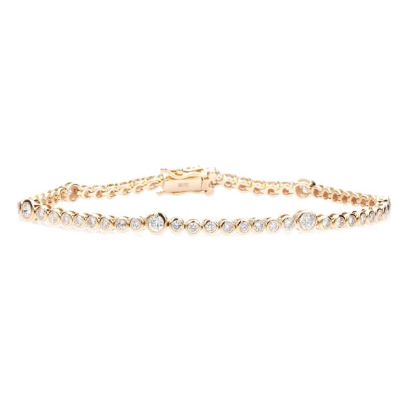 14K Yellow Gold Bezel Tennis Bracelet with 2.56ctw Round Diamonds 7″ Bracelets 5